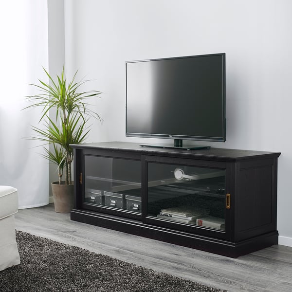 MALSJÖ Rak TV dengan pintu gelangsar, pewarna hitam, 160x48x59 cm