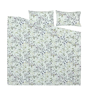 MATTOXBÄR Sarung duvet dan 2 sarung bantal, biru pucat/corak bunga-bungaan, 240x220/50x80 cm