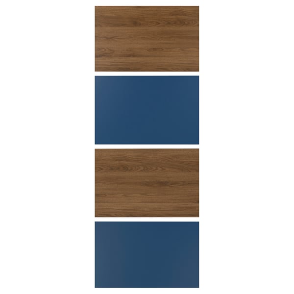 MEHAMN 4 panel utk rangka pintu gelangsar, kesan kayu walnut/biru, 75x201 cm