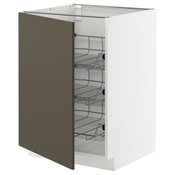 METOD Kabinet dasar + bakul dawai, putih/Havstorp coklat kuning air, 60x60x80 cm