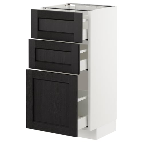 METOD Kabinet dasar dgn 3 laci, putih Maximera/Lerhyttan berwarna hitam, 40x37x80 cm