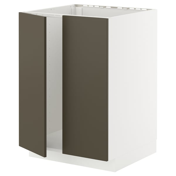 METOD Kabinet dasar sink + 2 pintu, putih/Havstorp coklat kuning air, 60x60x80 cm