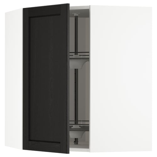 METOD Kabinet penjuru dinding dgn karusel, putih/Lerhyttan berwarna hitam, 68x37x80 cm