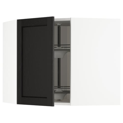METOD Kabinet penjuru dinding dgn karusel, putih/Lerhyttan berwarna hitam, 68x37x60 cm