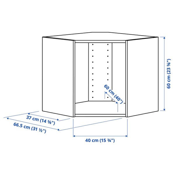 METOD Kabinet penjuru dinding, putih, 68x37x60 cm