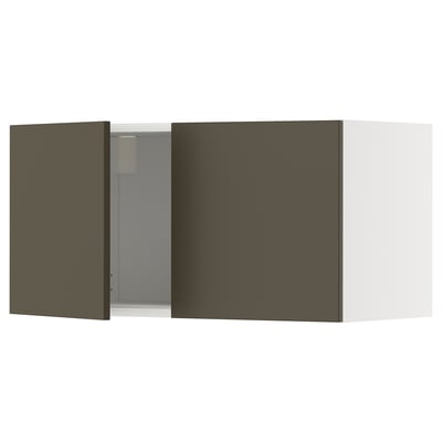 METOD Kabinet tinggi + 2 pintu, putih/Havstorp coklat kuning air, 80x37x40 cm