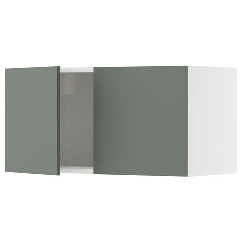 METOD Kabinet tinggi + 2 pintu, putih/Nickebo kelabu-hijau kusam, 80x37x40 cm