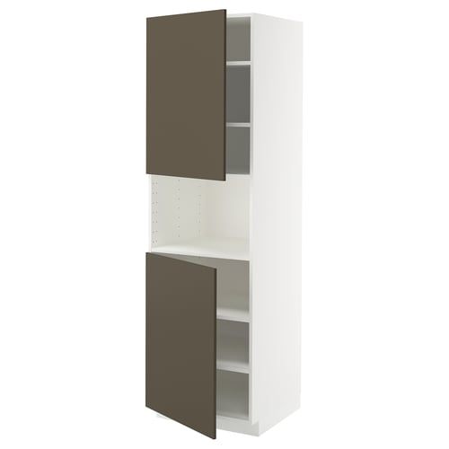 METOD Kabinet tinggi mikro + 2 pintu, putih/Havstorp coklat kuning air, 60x60x200 cm