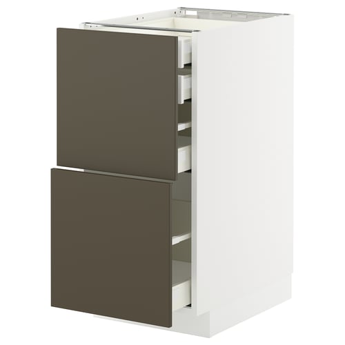METOD / MAXIMERA Kabinet dasar 2 depan/laci, putih/Havstorp coklat kuning air, 40x60x80 cm