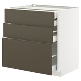 METOD / MAXIMERA Kabinet dasar 3 depan/laci, putih/Havstorp coklat kuning air, 80x60x80 cm