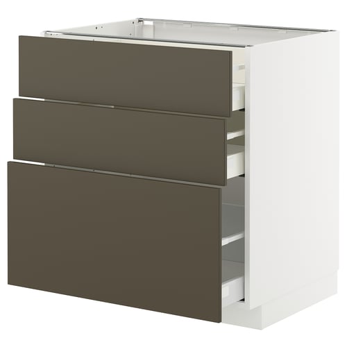 METOD / MAXIMERA Kabinet dasar + 3 laci, putih/Havstorp coklat kuning air, 80x60x80 cm