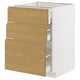 METOD / MAXIMERA Kabinet dasar + 3 laci, putih/Voxtorp kesan kayu oak, 60x60x80 cm