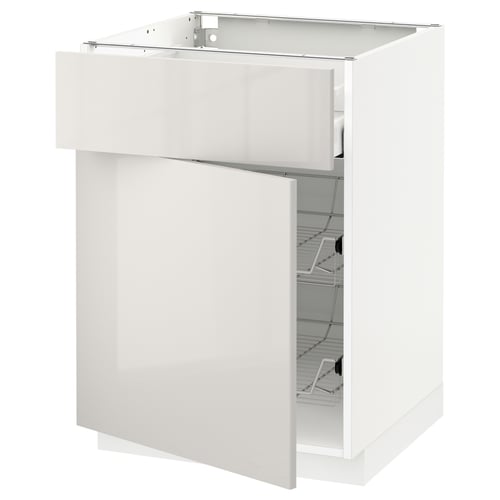 METOD / MAXIMERA Kabinet dasar + bakul/laci/pintu, putih/Ringhult kelabu muda, 60x60x80 cm