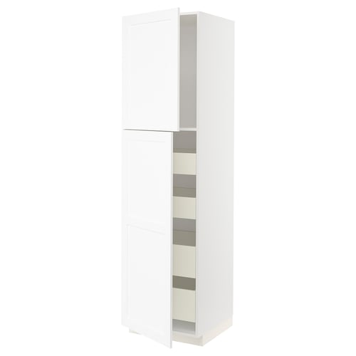 METOD / MAXIMERA Kabinet tinggi + 2 pintu/4 laci, putih Enköping/putih kesan kayu, 60x60x220 cm