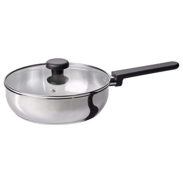 MIDDAGSMAT Kuali sauté dgn penutup, kaca jernih/keluli tahan karat, 24 cm