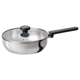 MIDDAGSMAT Kuali sauté dgn penutup, kaca jernih/keluli tahan karat, 24 cm