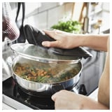 MIDDAGSMAT Kuali sauté dgn penutup, kaca jernih/keluli tahan karat, 24 cm