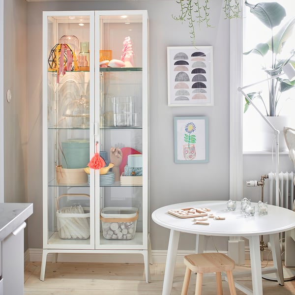 MILSBO Kabinet pintu kaca, putih, 73x175 cm