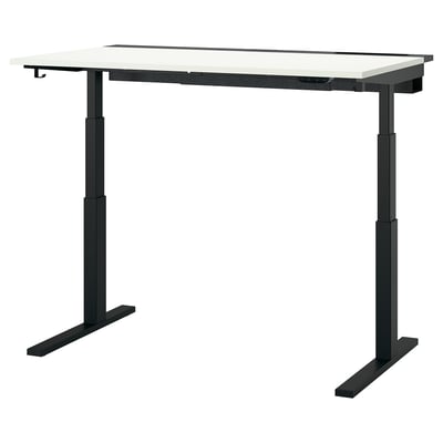 MITTZON Meja duduk/berdiri, elektrik putih/hitam, 140x80 cm
