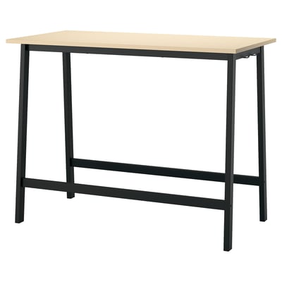MITTZON Meja persidangan, venir kayu birch /hitam, 140x68x105 cm