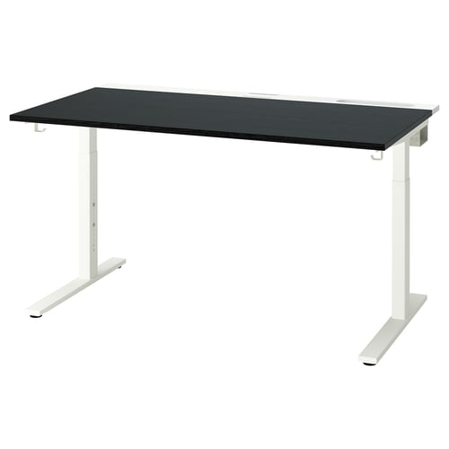 MITTZON Meja, venir kayu ash diwarna hitam/putih, 140x80 cm