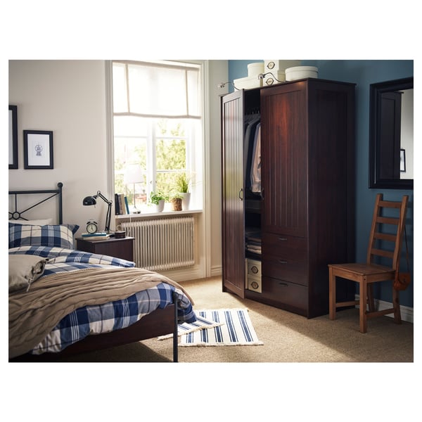 MUSKEN Almari pakaian 2 pintu + 3 laci, coklat, 124x60x201 cm