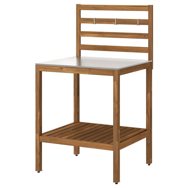 NÄMMARÖ Unit dapur terbuka, kemasan coklat muda/keluli tahan karat luar rumah, 80x62 cm