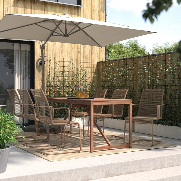 NÄMMARÖ / VÄSMAN Mj + 6 krsi blgn, lr rmh, berwarna coklat muda/coklat, 200 cm