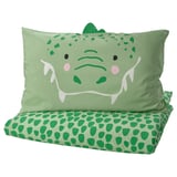 NATTHÄGER Sarung duvet dan sarung bantal, hijau/buaya, 150x200/50x80 cm