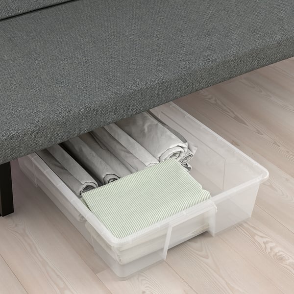 NYHAMN Sofa katil 3 tempat duduk, dengan tilam spring poket/Skartofta hitam/kelabu muda