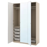 PAX / ÅHEIM Kombinasi almari pakaian, kelabu kuning air/kaca cermin, 150x60x236 cm