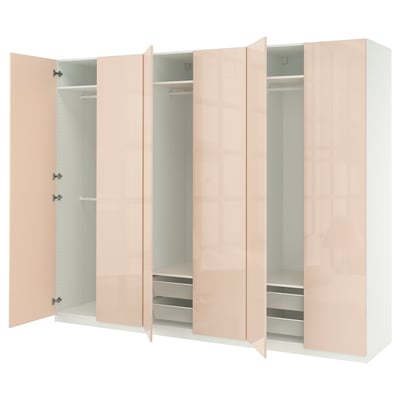 PAX / FARDAL Kombinasi almari pakaian, putih/berkilat jingga muda, 300x60x236 cm