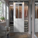 PAX / GRIMO Almari pakaian dgn pintu gelangsar, putih/kaca jernih putih, 150x66x236 cm