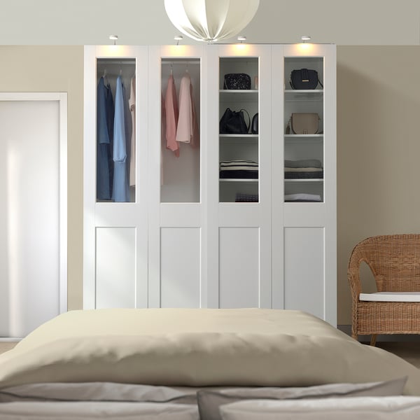 PAX / GRIMO Almari pakaian dgn pintu gelangsar, putih/kaca jernih putih, 200x66x236 cm