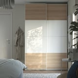 PAX / MEHAMN Kombinasi almari pakaian, putih/dua lapis kesan kayu oak berwarna putih, 150x43x236 cm