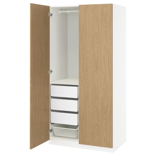 PAX / STORKLINTA Kombinasi almari pakaian, putih/kesan kayu oak, 100x60x201 cm