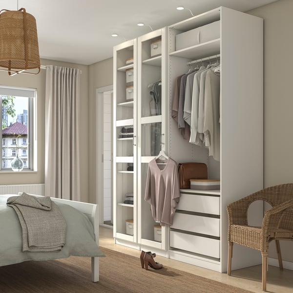 PAX / TYSSEDAL Almari pakaian, putih/gelas putih, 175x60x236 cm