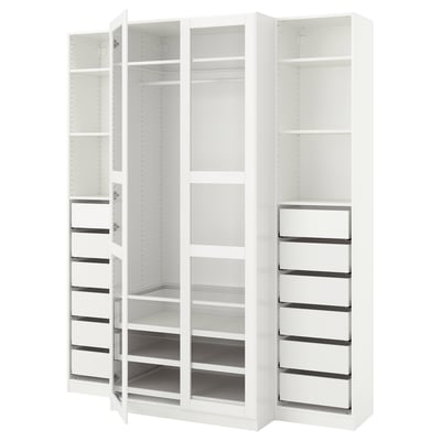 PAX / TYSSEDAL Almari pakaian, putih/putih kaca, 200x60x236 cm