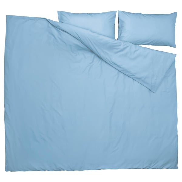 PILTANDVINGE Sarung duvet dan 2 sarung bantal, biru muda, 200x200/50x80 cm