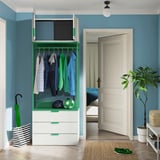 PLATSA Almari pakaian 2 pintu+3 laci, putih/Fonnes hijau, 80x42x221 cm