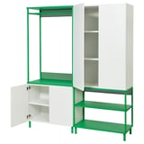PLATSA Almari pakaian 4 pintu, putih Fonnes/hijau, 160x42x191 cm