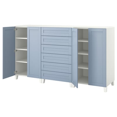 PLATSA Kabinet berpintu dan berlaci, putih/Sannidal biru, 240x57x133 cm