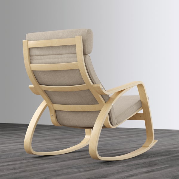 POÄNG Kerusi ayun, venir kayu birch/Hillared kuning air