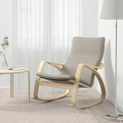 POÄNG Kerusi ayun, venir kayu birch/Knisa kuning air muda