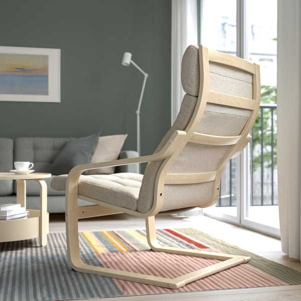 POÄNG Kerusi berlengan, venir kayu birch/Gunnared kuning air