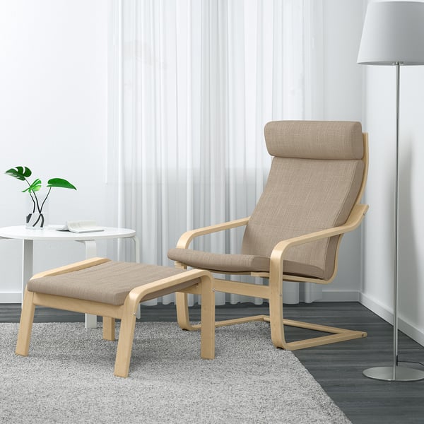 POÄNG Kerusi berlengan, venir kayu birch/Hillared kuning air