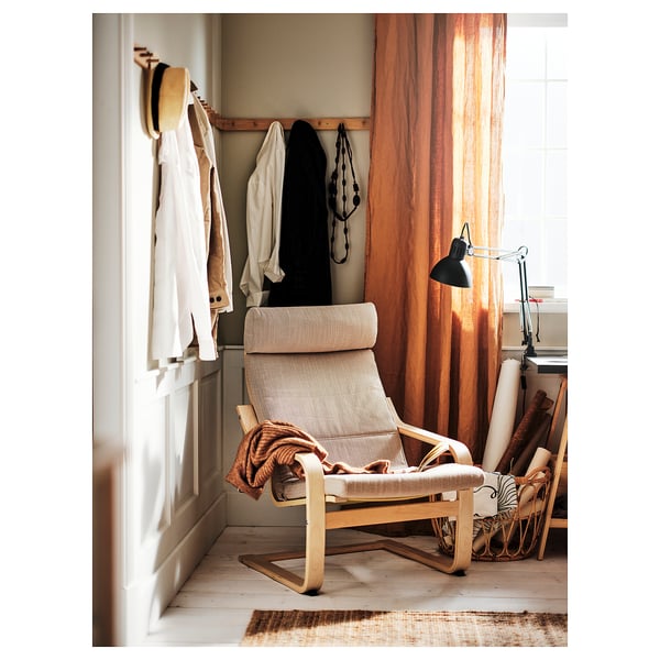 POÄNG Kerusi berlengan, venir kayu birch/Hillared kuning air