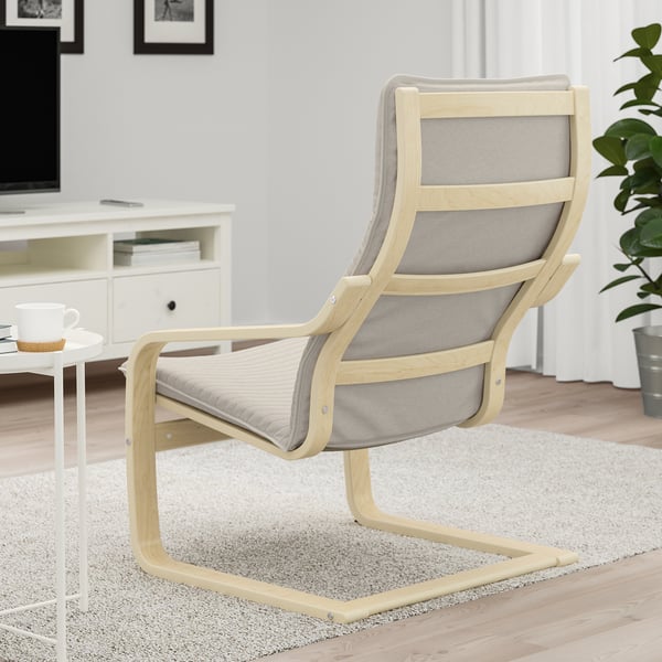 POÄNG Kerusi berlengan, venir kayu birch/Knisa kuning air muda