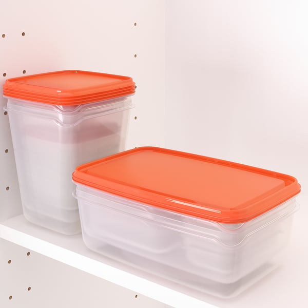 PRUTA Set 17 unit bekas makanan, lut sinar/jingga