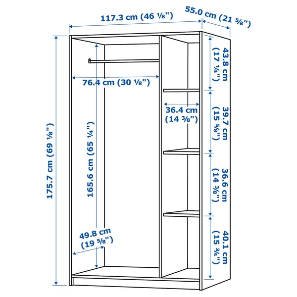 RAKKESTAD Almari pakaian 3 pintu, hitam coklat, 117x176 cm